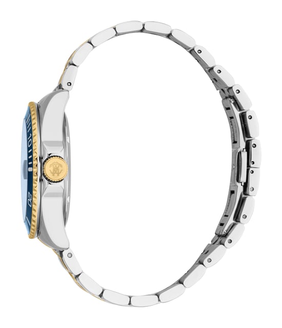 ROBERTO CAVALLI Men Watch, Two Tone Silver & Gold Color Case, Dark Blue Dial, Two Tone Silver & Gold Color Metal Bracelet, Automatic, 10 ATM - Image 3