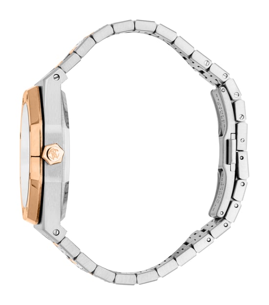 ROBERTO CAVALLI Men Watch, Two Tone Silver & Rose Gold Color Case, Silver Dial, Two Tone Silver & Rose Gold Color Metal Bracelet, 3 Hands Date, 3 ATM - Image 3