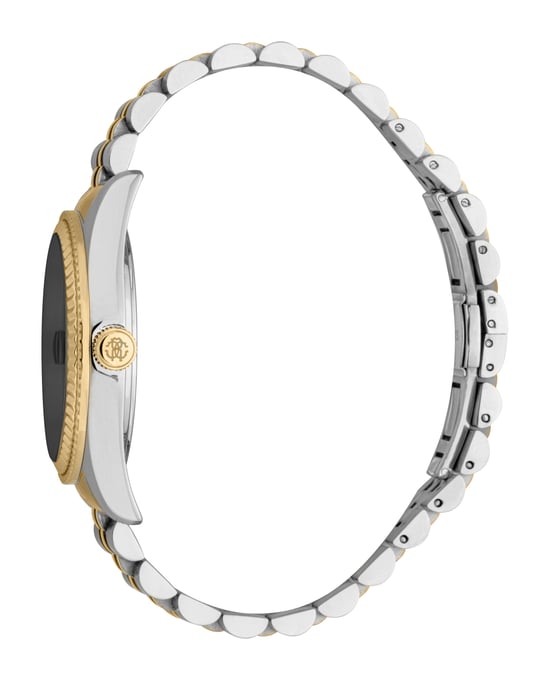 ROBERTO CAVALLI Men Watch, Two Tone Silver & Gold Color Case, Black Dial, Two Tone Silver & Gold Color Metal Bracelet, 3 Hands Day-Date, 5 ATM - Image 3