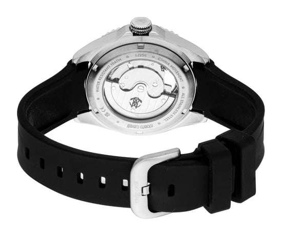 ROBERTO CAVALLI Men Watch, Silver Color Case, Dark Blue Dial, Black Silicone Strap, Automatic, 10 ATM - Image 2
