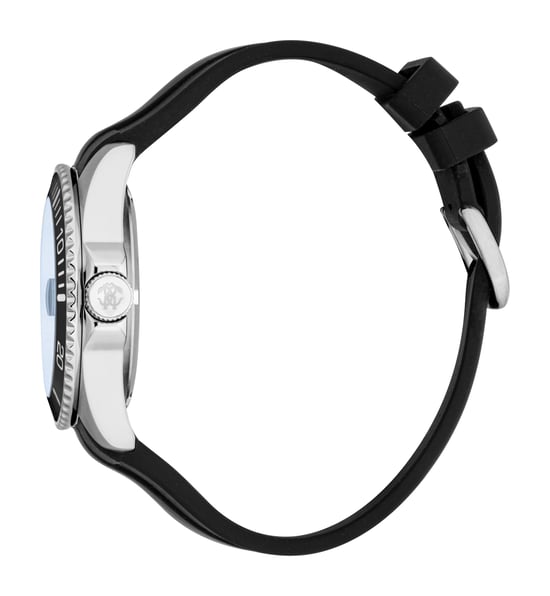 ROBERTO CAVALLI Men Watch, Silver Color Case, Dark Blue Dial, Black Silicone Strap, Automatic, 10 ATM - Image 3