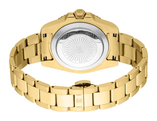 ROBERTO CAVALLI Men Watch, Gold Color Case, Black Dial, Gold Color Metal Bracelet, 3 Hands Date, 5 ATM - Image 2
