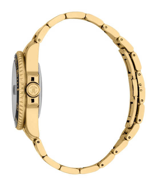 ROBERTO CAVALLI Men Watch, Gold Color Case, Black Dial, Gold Color Metal Bracelet, 3 Hands Date, 5 ATM - Image 3