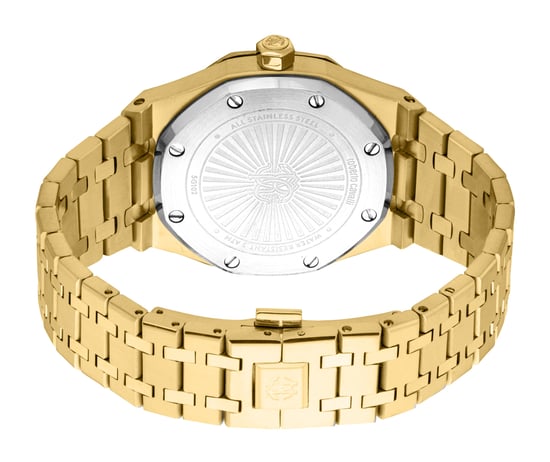ROBERTO CAVALLI Men Watch, Gold Color Case, Silver Dial, Gold Color Metal Bracelet, 3 Hands Date, 3 ATM - Image 2