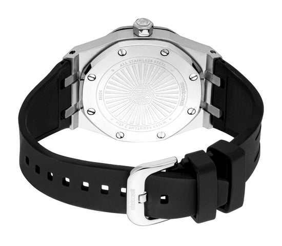 ROBERTO CAVALLI Men Watch, Silver Color Case, Black Dial, Black Silicone Strap, 3 Hands Date, 3 ATM - Image 2