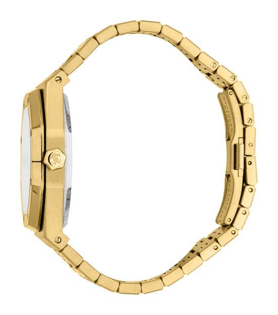 ROBERTO CAVALLI Men Watch, Gold Color Case, Silver Dial, Gold Color Metal Bracelet, 3 Hands Date, 3 ATM - Image 3