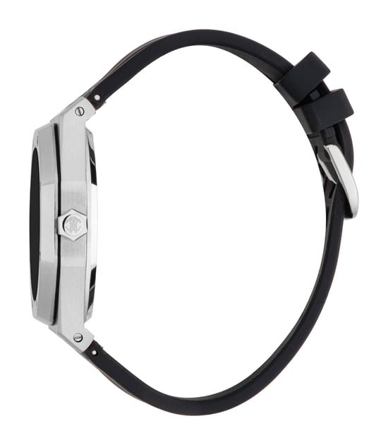 ROBERTO CAVALLI Men Watch, Silver Color Case, Black Dial, Black Silicone Strap, 3 Hands Date, 3 ATM - Image 3