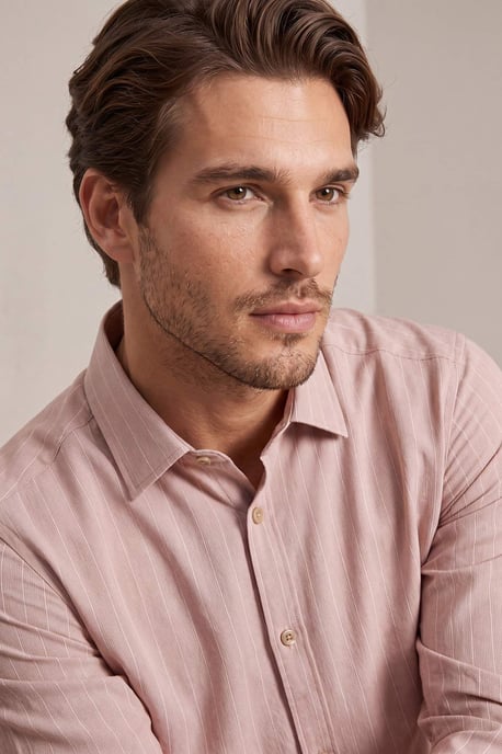 TRENDYOL MAN Heren Beige Gestreept Lang Regular fit Overhemden - Image 2