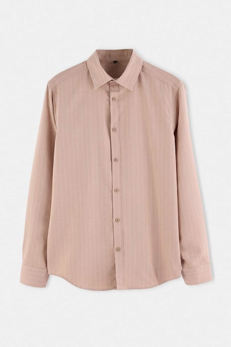 TRENDYOL MAN Heren Beige Gestreept Lang Regular fit Overhemden - Image 4