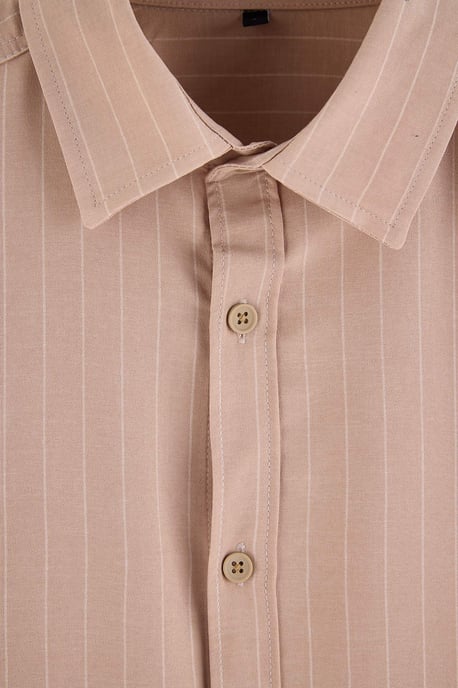 TRENDYOL MAN Heren Beige Gestreept Lang Regular fit Overhemden - Image 5