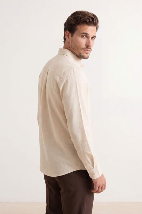 TRENDYOL MAN Men's Beige Plain Long Regular fit Shirts - Image 2