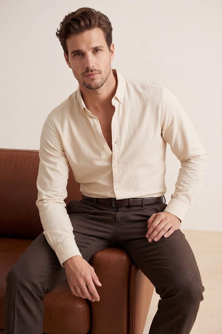 TRENDYOL MAN Men's Beige Plain Long Regular fit Shirts - Image 6