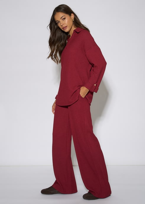 Mulberry Textured V Neck Roll Up Sleeves Top - Image 3