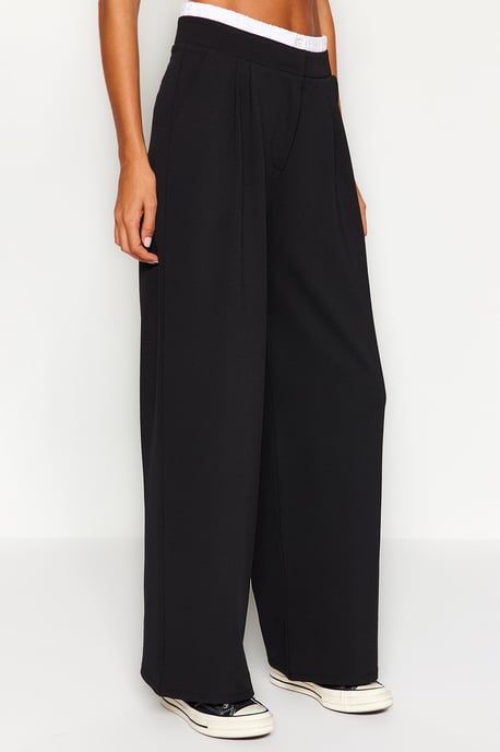 TRENDYOLMİLLA Women's Black Plain Wide Leg High Waist Trousers - Image 3