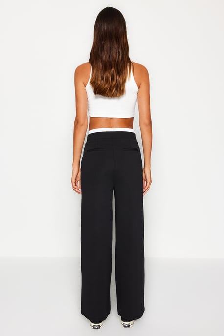 TRENDYOLMİLLA Women's Black Plain Wide Leg High Waist Trousers - Image 5