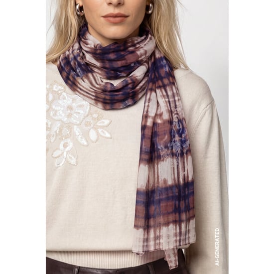 Monari scarf with plaid pattern 810265 554 tiramisu pattern - Image 4