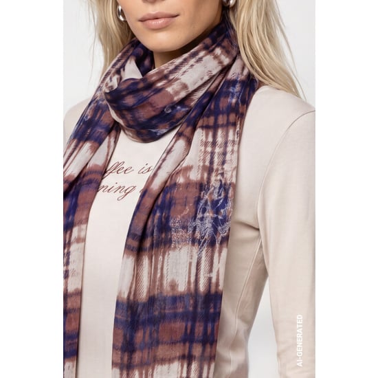 Monari scarf with plaid pattern 810265 554 tiramisu pattern - Image 5