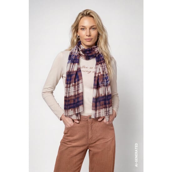 Monari scarf with plaid pattern 810265 554 tiramisu pattern - Image 6