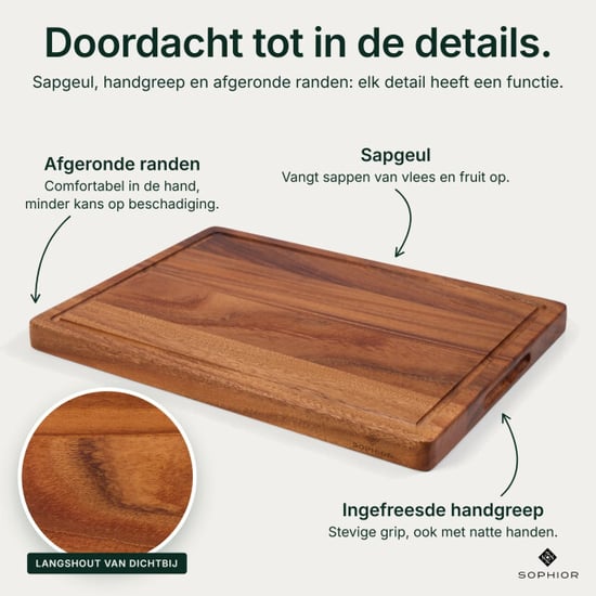 Sophior Houten snijplank walnoot, 42×30×2,8 cm - Image 6