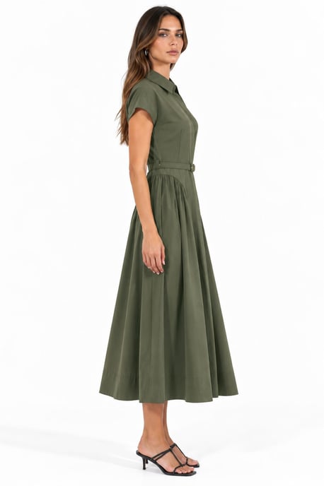 Belted Midi Dress with Shirt Collar - Image 2