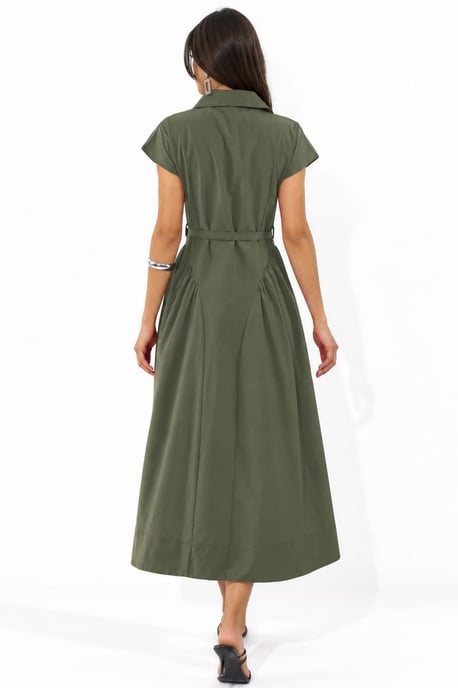 Belted Midi Dress with Shirt Collar - Image 3