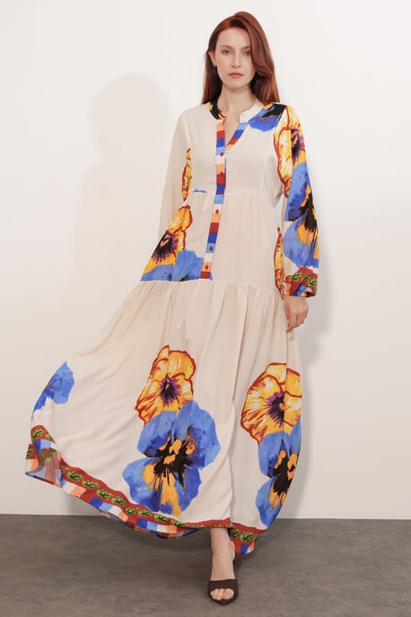 Patterned V-Neck Maxi Dress - Image 1