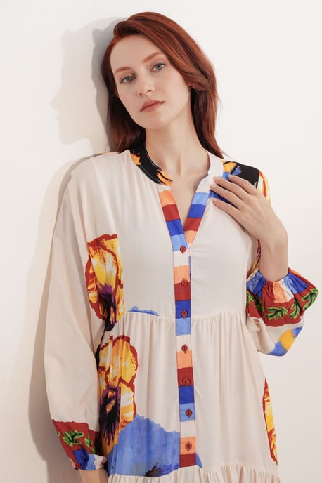 Patterned V-Neck Maxi Dress - Image 2
