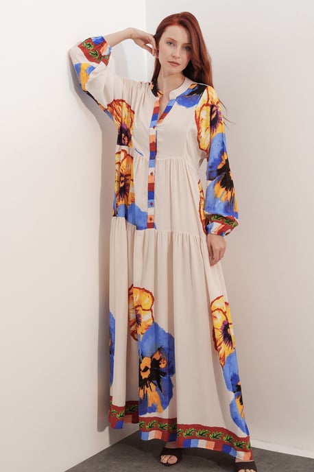 Patterned V-Neck Maxi Dress - Image 3