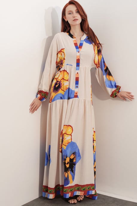 Patterned V-Neck Maxi Dress - Image 4