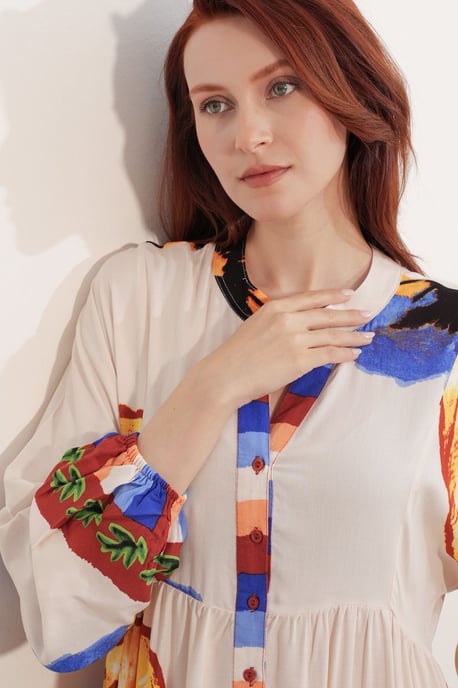 Patterned V-Neck Maxi Dress - Image 5
