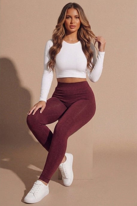 Wine Fleece High Waisted Leggings – Fore - Image 4