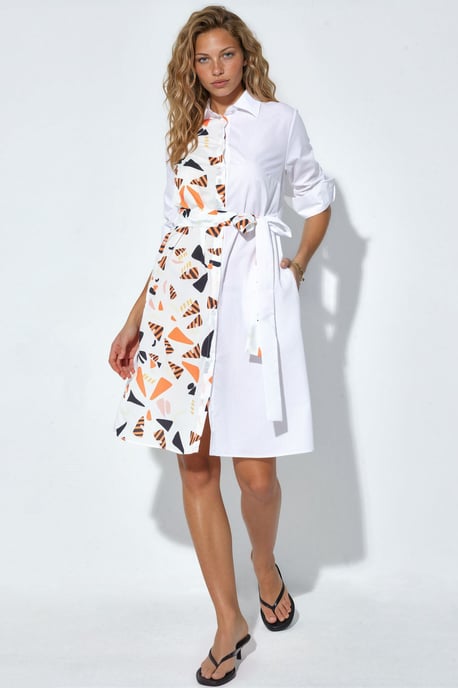 Printed Mini Shirt Dress With Tie Detail - Image 4