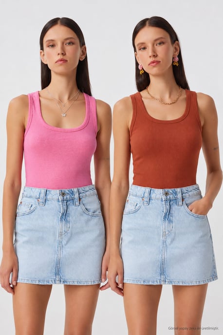 Fitted U Collar Knitted 2- Pack Tank Top - Image 1