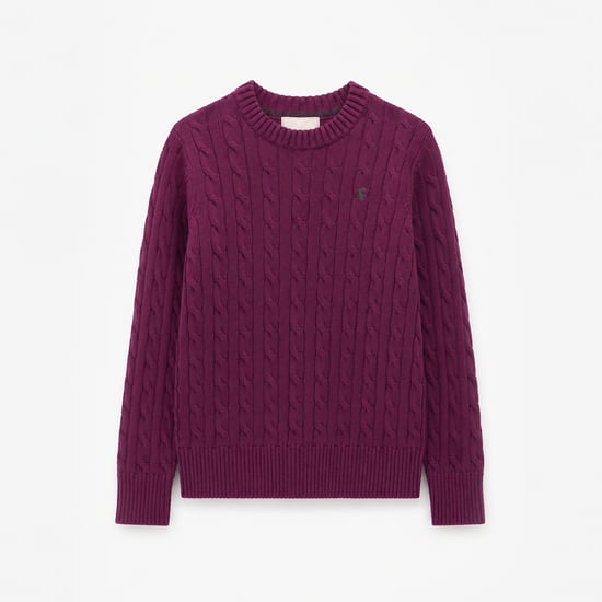 Joules Classic Cable Womens Sweaters Wine - Image 1