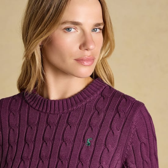 Joules Classic Cable Womens Sweaters Wine - Image 3