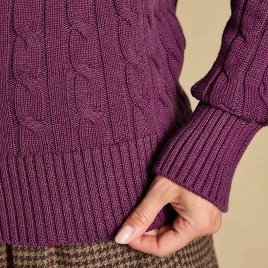 Joules Classic Cable Womens Sweaters Wine - Image 4