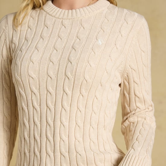 Joules Classic Cable Womens Sweaters Oatmeal - Image 2