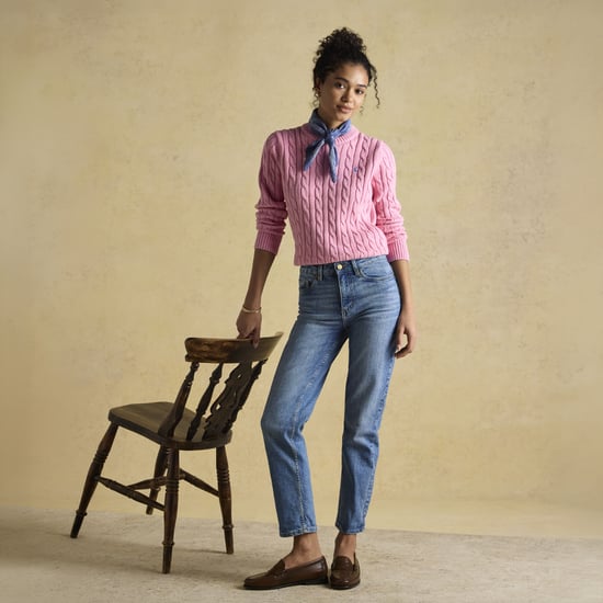 Joules Classic Cable Womens Sweaters Pink - Image 2