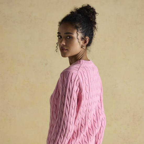 Joules Classic Cable Womens Sweaters Pink - Image 4