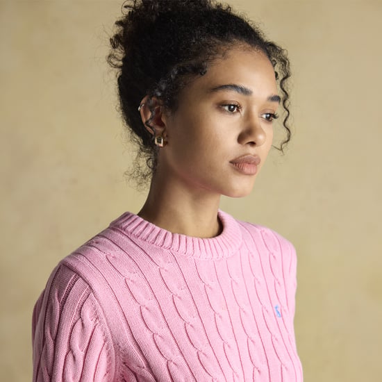 Joules Classic Cable Womens Sweaters Pink - Image 6