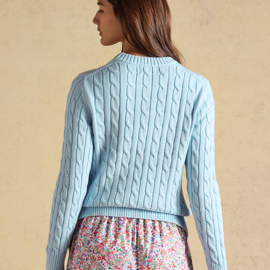 Joules Classic Cable Womens Jumpers Light Blue - Image 5