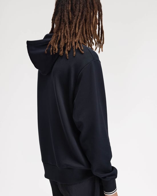 Relaxed Fit Long Sleeve Logo Detail Hoodie in Dark Navy - Image 2