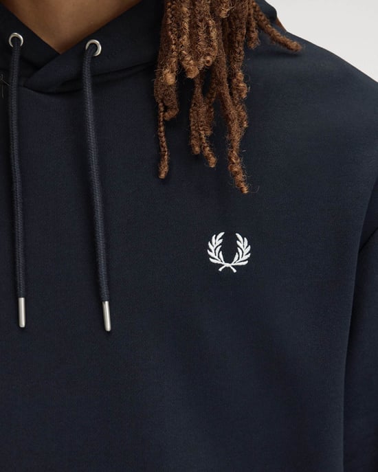 Relaxed Fit Long Sleeve Logo Detail Hoodie in Dark Navy - Image 3