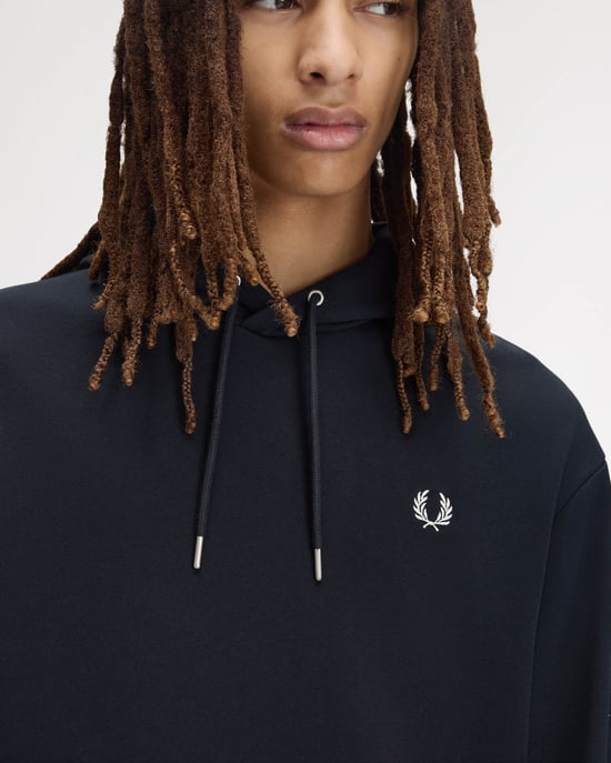 Relaxed Fit Long Sleeve Logo Detail Hoodie in Dark Navy - Image 4