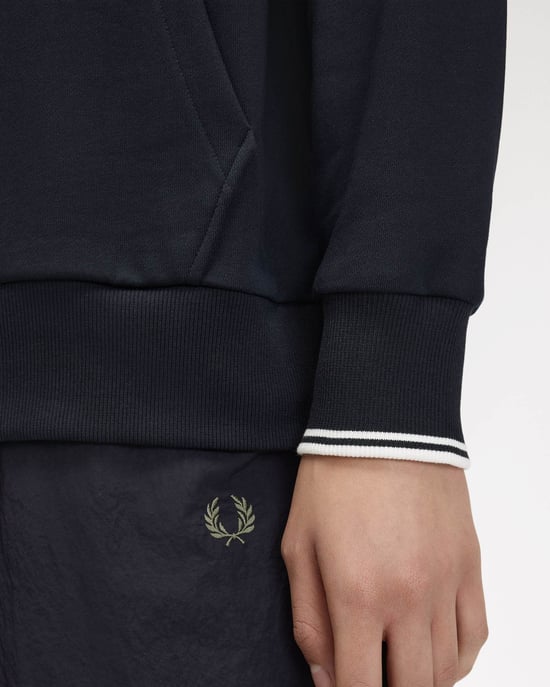 Relaxed Fit Long Sleeve Logo Detail Hoodie in Dark Navy - Image 5