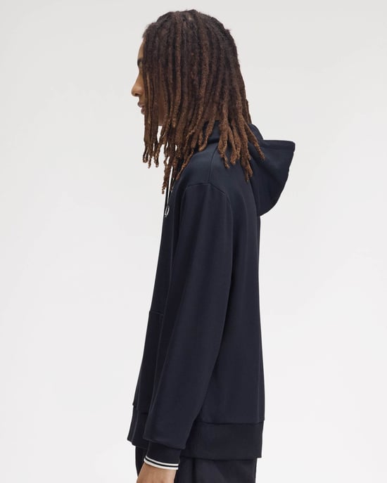 Relaxed Fit Long Sleeve Logo Detail Hoodie in Dark Navy - Image 6