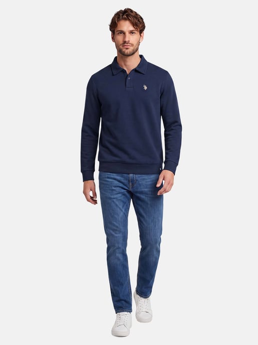 U.S. POLO ASSN. USEthaan heren sweatpolo met lange mouwen – knoopsluiting & geborduurd logo - Image 4