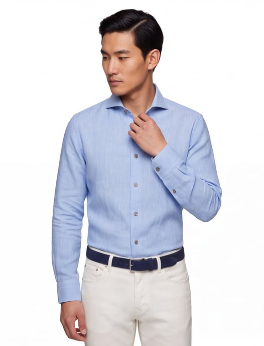 Overhemd John Miller lichtblauw linnen Slim Fit gemeleerd - Image 1