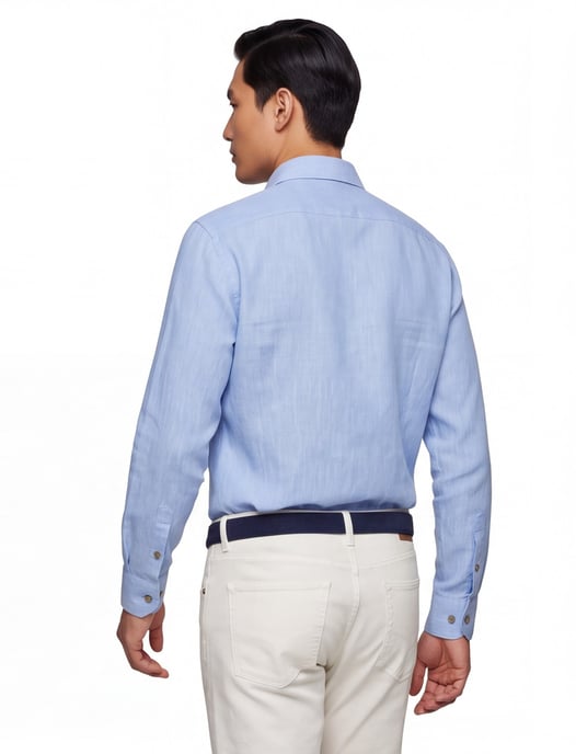 Overhemd John Miller lichtblauw linnen Slim Fit gemeleerd - Image 2