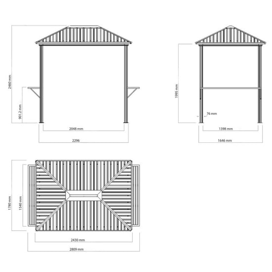Sojag Dakota 68 aluminium bbq grillpaviljoen met zijplanken 2x2,5 m - Image 5